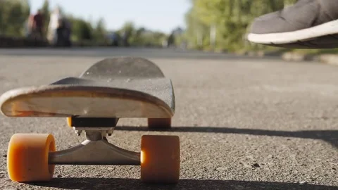 Boy Skateboarding Jump Lifestyle Hipster Concept, flip ollie trick, close up Stock Footage