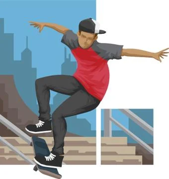 Boy Skateboarding On Railing Illustrazione stock