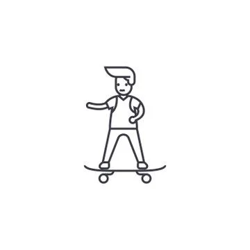 Boy skateboarding vector line icon, sign, illustration on background, editable Stock Illustration