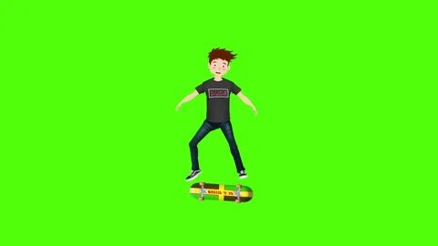 Boy Skating 4k Alpha Green Background Video stock 255897363