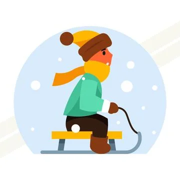 Boy-on-sled-in-winter Stock Illustration