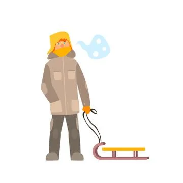 Boy with Sled. Winter Vector Illustration Stock Illustration