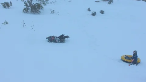 Boy Sledding Down a Hill Through Fresh Snow Stock Footage 102932451