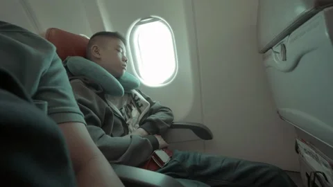 Boy Sleeping on Airplane Stock Footage 314667008