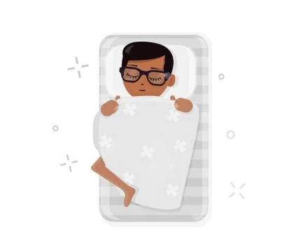 Boy sleeping in bed. Modern style vector illustration isolated on white Stock Illustration