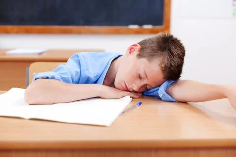 Boy sleeping in classroom Stock Photos