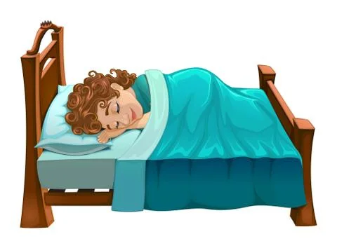 Boy is sleeping on his bed Stock Illustration