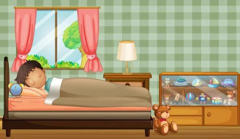 A boy sleeping soundly inside his room Stock Illustration