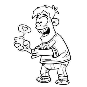 Boy with a smartphone black Stock Illustration