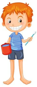 Boy smiling after brushing teeth holding cup and toothbrush Stock Illustration