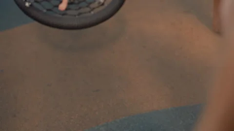 Boy Smiling While Playing on Tire Swing at Playground Outdoors with smile Vidéo 347987471