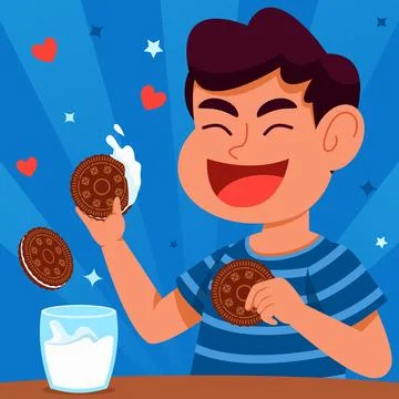 Boy Snacking Cream Cookie Stock Illustration