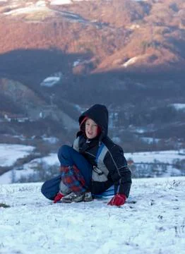 The boy in the snow Stock Photos