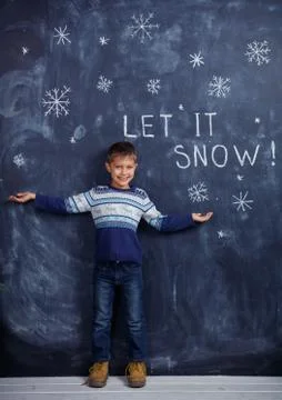 Boy with Snow in studio Foto stock
