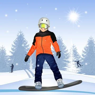 Boy with snowboard Stock Illustration