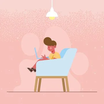 Boy in sofa using laptop イラスト素材