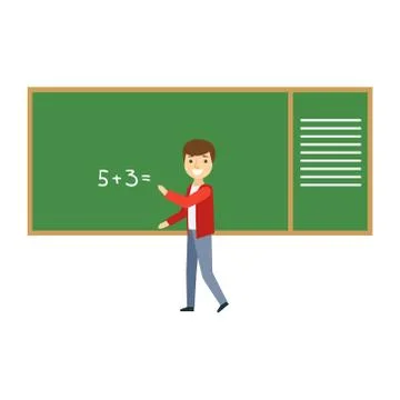 Boy Solving Math Problem On Blackboard In Classroom, Part Of School And Scholar イラスト素材
