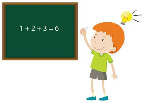 Boy solving math problem イラスト素材