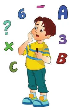Boy Solving a Math Problem, illustration Stock Illustration
