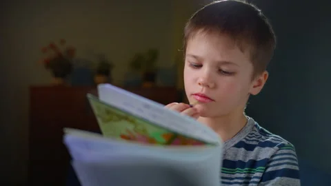 Boy Solving Problem, Gets Idea and Writes in Notebook, Close-Up Stock Footage 302877469