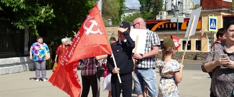 Boy with soviet flag on holiday Stock Footage 129521914