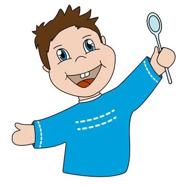 The boy with the spoon. Stock Illustration