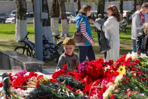 The boy with the St. George ribbon Stock Photos