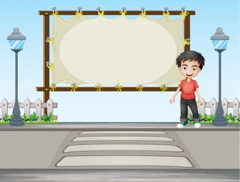 A boy standing along the road Stock Illustration