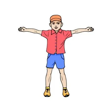 Boy standing with arms outstretched Stock Illustration