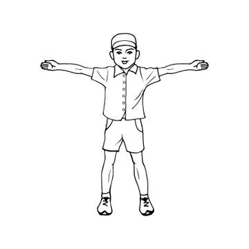 Boy standing with arms outstretched Stock Illustration