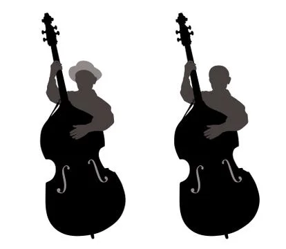 Boy standing behind a contrabass Stock Illustration