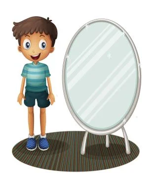 A boy standing beside the mirror Ilustración de archivo
