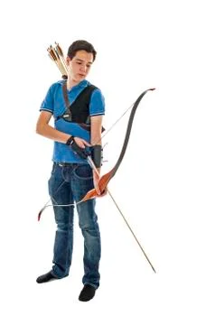 Boy standing with bow an arrow Stock Photos