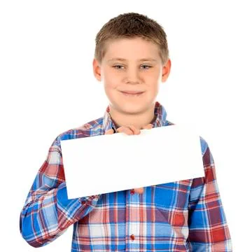 Boy standing with empty horizontal blank Stock Photos