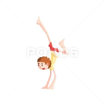 Boy standing on his hands practicing capoeira movement, capoeira dancer pose Stock Illustration