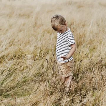 Boy standing in meadow Stock Photos