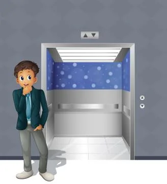 A boy standing outside the elevator Stock Illustration