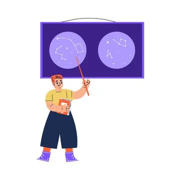 Boy Standing with Pointer at Planet Map Exploring Space and Galaxy Vector イラスト素材