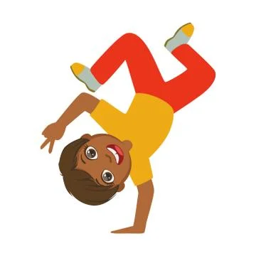 Boy Standing Upside Down On One Hand Dancing Breakdance Performing On Stage Illustrazione stock