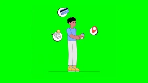 Boy Standing Using Phone Being Surrounded by Online Shopping Icons Video stock 332050781