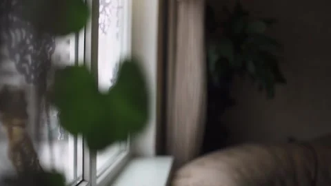 Boy is standing by the window, looking out the window. Vídeo Stock 93122076