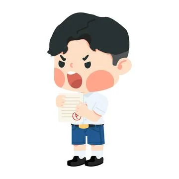Boy student angry because get bad grade from exam Stock Illustration