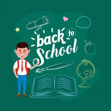 Boy student with backpack and book with brushpaint Stock Illustration