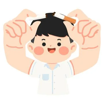 Boy student breaking cigarette for no smoking concept Stock Illustration