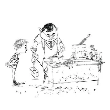 The boy student in class work Stock Illustration
