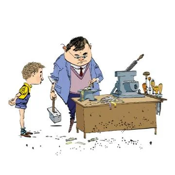 The boy student in class work Stock Illustration