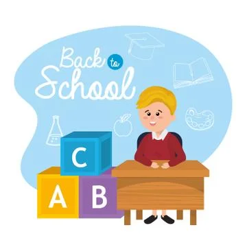 Boy student in the desk with cubes games Stock Illustration