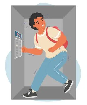 Boy student feeling fear while lifting on elevator Stock Illustration