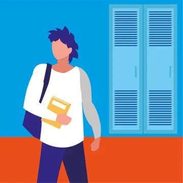 Boy student in front of school lockers vector design Stock Illustration