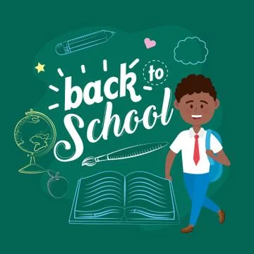 Boy student with global map desk and book Stock Illustration